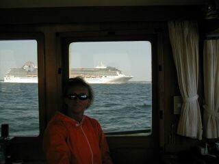 Luxury cruise ship northbound on Bay