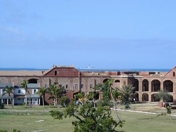 Ft Jefferson interior with Loggerhead Light in background (19K)