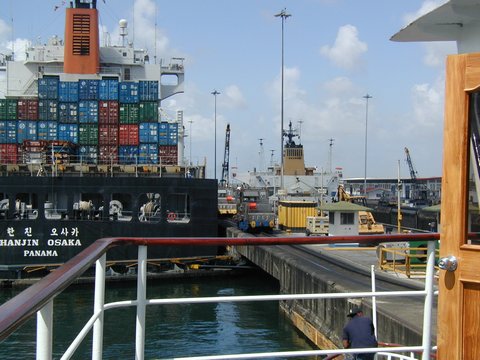 Gatun Lock, first chamber; ship ahead of us