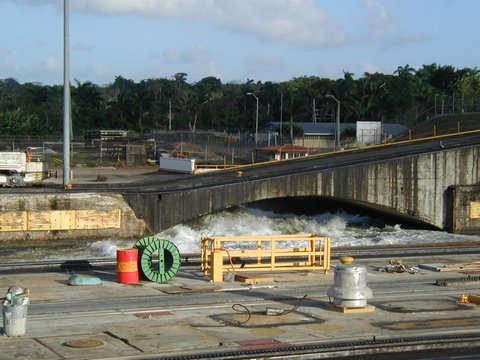 Water exiting the last chamber into the Caribbean Sea